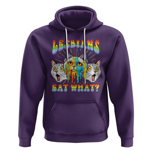 Lesbians Eat What? Funny Scared Cat LGBT Pride Hoodie TS09 Purple Printyourwear