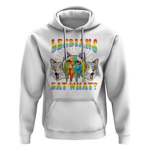Lesbians Eat What? Funny Scared Cat LGBT Pride Hoodie TS09 White Printyourwear