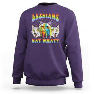 Lesbians Eat What? Funny Scared Cat LGBT Pride Sweatshirt TS09 Purple Printyourwear