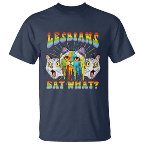 Lesbians Eat What? Funny Scared Cat LGBT Pride T Shirt TS09 Navy Printyourwear