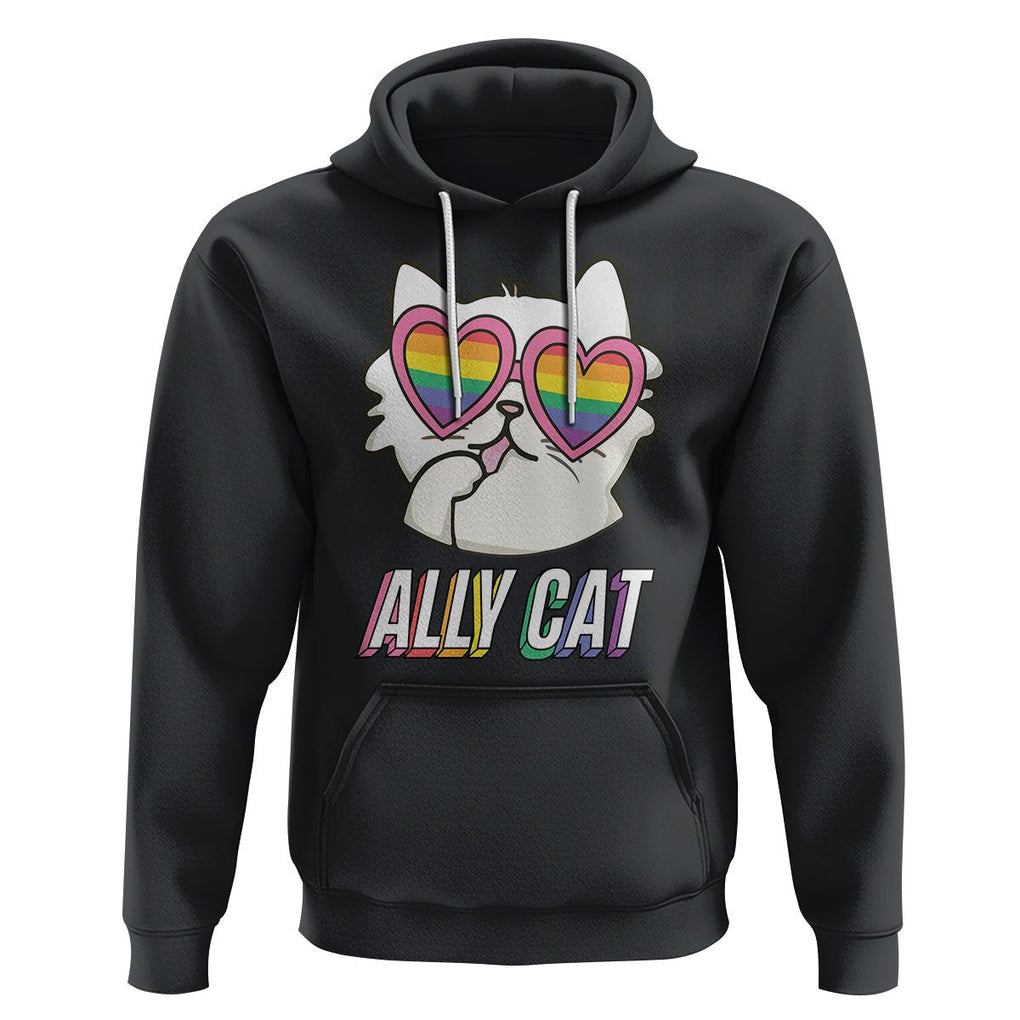 LGBTQ Ally Pride Rainbow Cat Lover Hoodie TS09 Black Printyourwear