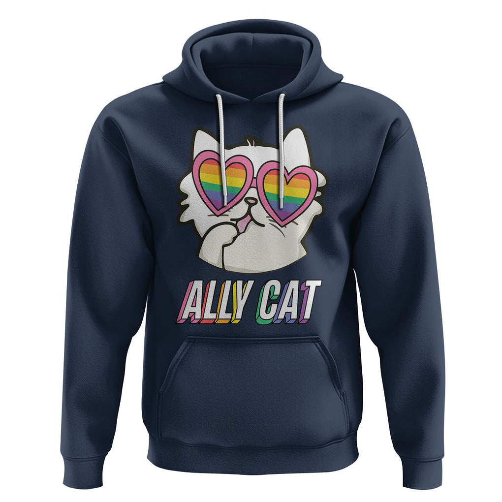 LGBTQ Ally Pride Rainbow Cat Lover Hoodie TS09 Navy Printyourwear
