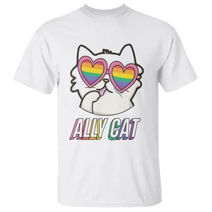 LGBTQ Ally Pride Rainbow Cat Lover T Shirt TS09 White Printyourwear