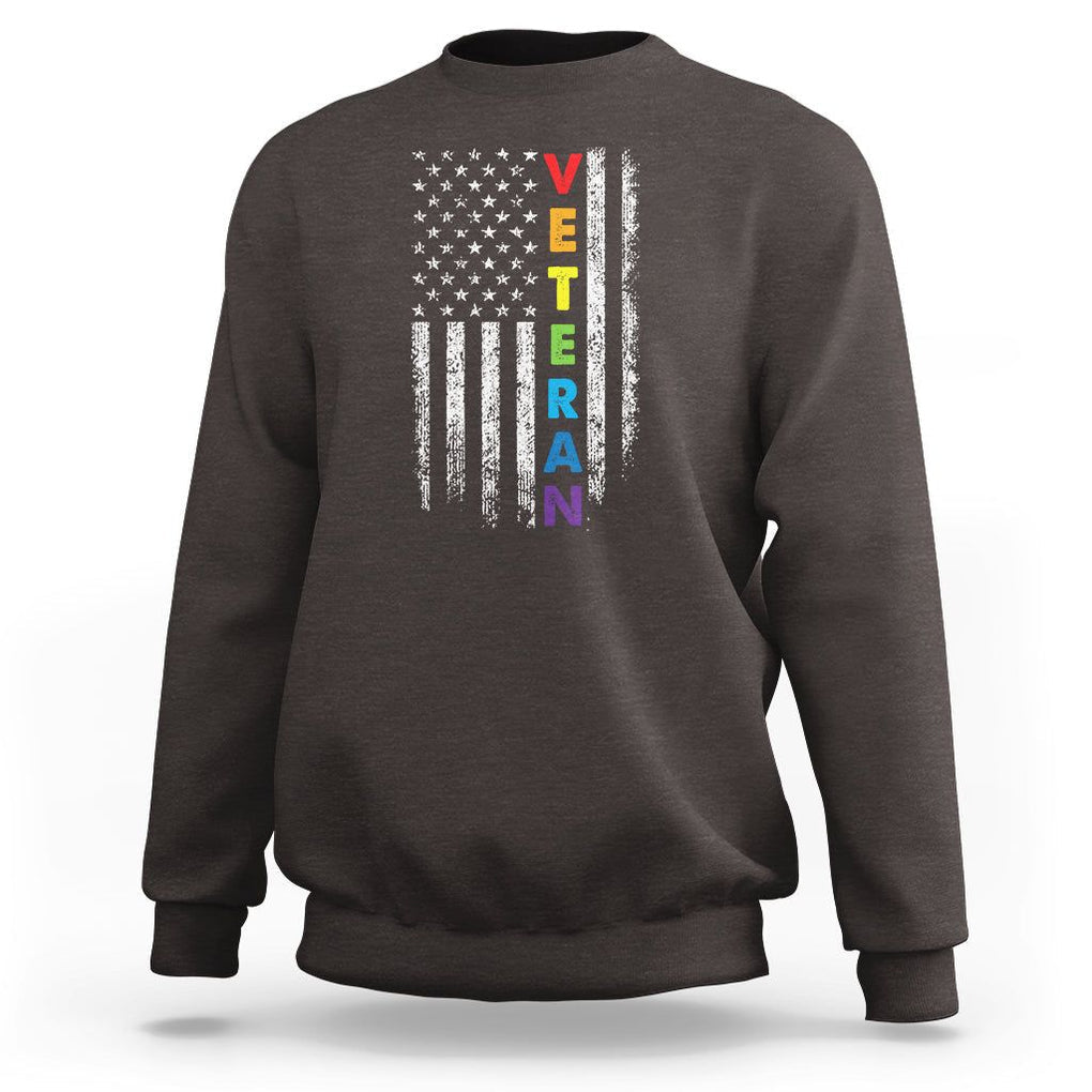 LGBT Veteran Sweatshirt American Flag Rainbow Military Army TS09 Dark Chocolate Printyourwear