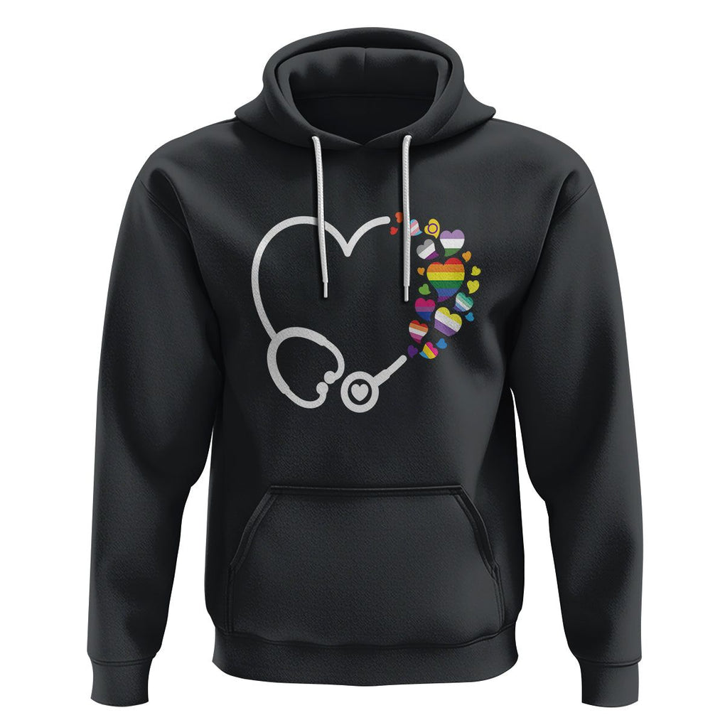 LGBT Nurse Hoodie Rainbow Flag Stethoscope Nurse RN Gay Pride TS09 Black Printyourwear