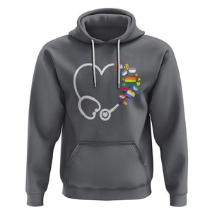 LGBT Nurse Hoodie Rainbow Flag Stethoscope Nurse RN Gay Pride TS09 Charcoal Printyourwear