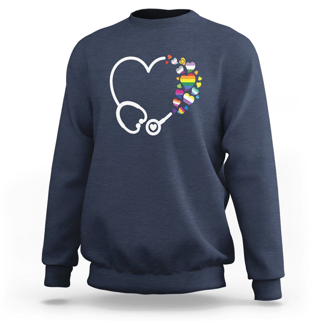 LGBT Nurse Sweatshirt Rainbow Flag Stethoscope Nurse RN Gay Pride TS09 Navy Printyourwear