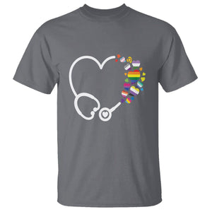 LGBT Nurse T Shirt Rainbow Flag Stethoscope Nurse RN Gay Pride TS09 Charcoal Printyourwear