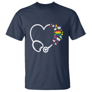 LGBT Nurse T Shirt Rainbow Flag Stethoscope Nurse RN Gay Pride TS09 Navy Printyourwear