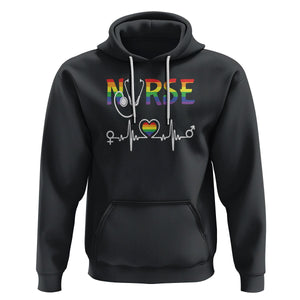 LGBT Nurse Hoodie Rainbow Flag Heartbeat Nurse RN Gay Pride TS09 Black Printyourwear