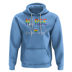 LGBT Nurse Hoodie Rainbow Flag Heartbeat Nurse RN Gay Pride TS09 Carolina Blue Printyourwear