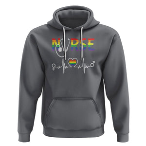 LGBT Nurse Hoodie Rainbow Flag Heartbeat Nurse RN Gay Pride TS09 Charcoal Printyourwear