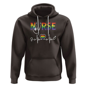 LGBT Nurse Hoodie Rainbow Flag Heartbeat Nurse RN Gay Pride TS09 Dark Chocolate Printyourwear