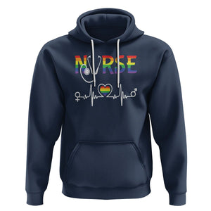 LGBT Nurse Hoodie Rainbow Flag Heartbeat Nurse RN Gay Pride TS09 Navy Printyourwear