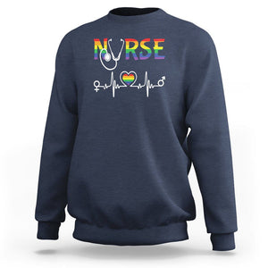 LGBT Nurse Sweatshirt Rainbow Flag Heartbeat Nurse RN Gay Pride TS09 Navy Printyourwear