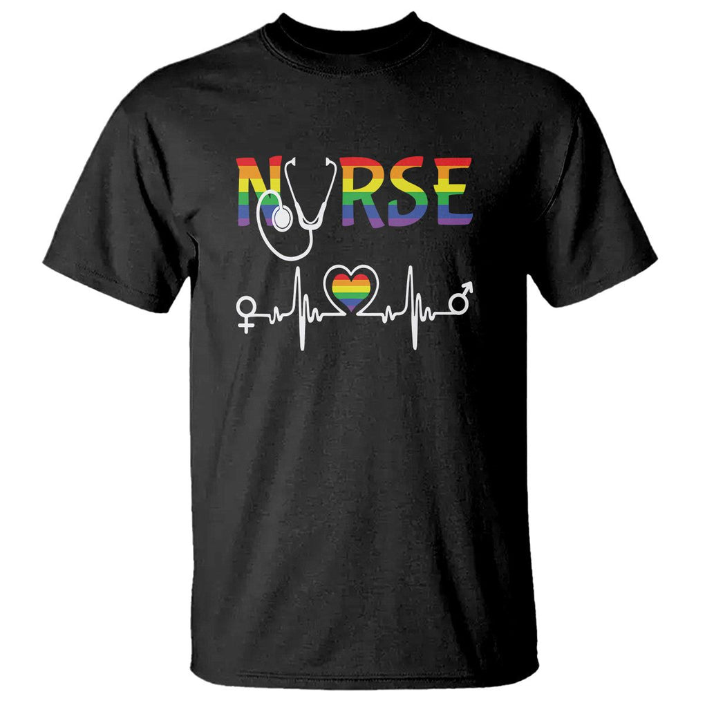 LGBT Nurse T Shirt Rainbow Flag Heartbeat Nurse RN Gay Pride TS09 Black Printyourwear