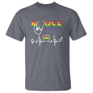 LGBT Nurse T Shirt Rainbow Flag Heartbeat Nurse RN Gay Pride TS09 Charcoal Printyourwear