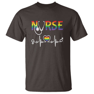 LGBT Nurse T Shirt Rainbow Flag Heartbeat Nurse RN Gay Pride TS09 Dark Chocolate Printyourwear