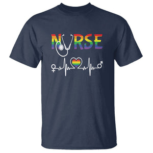 LGBT Nurse T Shirt Rainbow Flag Heartbeat Nurse RN Gay Pride TS09 Navy Printyourwear