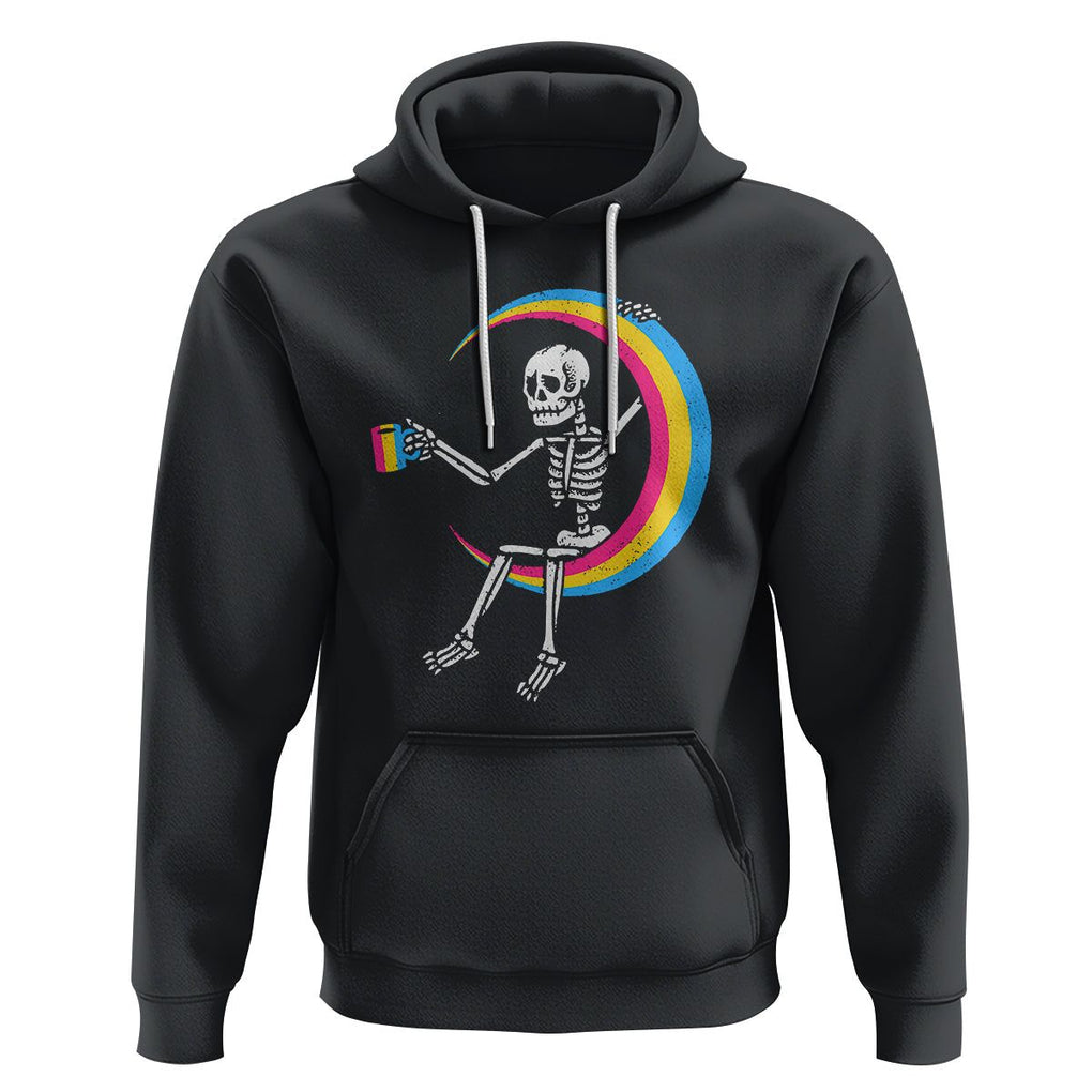 Pansexual Pride Hoodie Skeleton Drinking Coffee LGBTQ Pan Flag TS09 Black Printyourwear