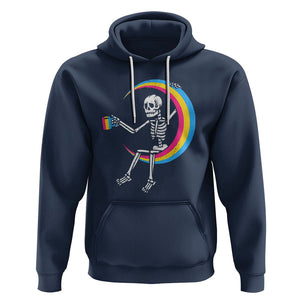 Pansexual Pride Hoodie Skeleton Drinking Coffee LGBTQ Pan Flag TS09 Navy Printyourwear