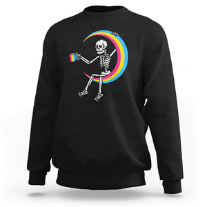 Pansexual Pride Sweatshirt Skeleton Drinking Coffee LGBTQ Pan Flag TS09 Black Printyourwear