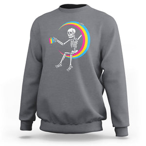 Pansexual Pride Sweatshirt Skeleton Drinking Coffee LGBTQ Pan Flag TS09 Charcoal Printyourwear