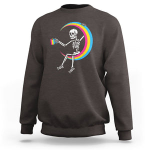 Pansexual Pride Sweatshirt Skeleton Drinking Coffee LGBTQ Pan Flag TS09 Dark Chocolate Printyourwear