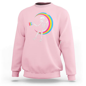 Pansexual Pride Sweatshirt Skeleton Drinking Coffee LGBTQ Pan Flag TS09 Light Pink Printyourwear