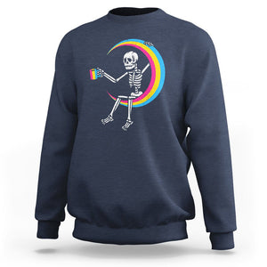 Pansexual Pride Sweatshirt Skeleton Drinking Coffee LGBTQ Pan Flag TS09 Navy Printyourwear