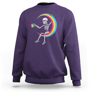 Pansexual Pride Sweatshirt Skeleton Drinking Coffee LGBTQ Pan Flag TS09 Purple Printyourwear