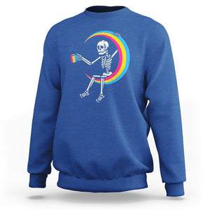 Pansexual Pride Sweatshirt Skeleton Drinking Coffee LGBTQ Pan Flag TS09 Royal Blue Printyourwear