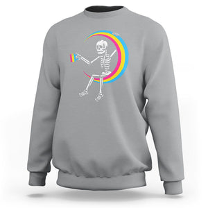 Pansexual Pride Sweatshirt Skeleton Drinking Coffee LGBTQ Pan Flag TS09 Sport Gray Printyourwear