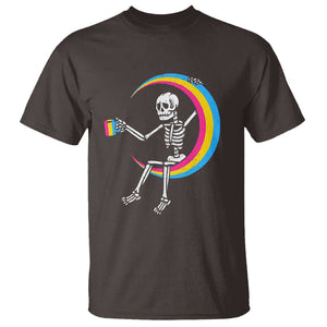 Pansexual Pride T Shirt Skeleton Drinking Coffee LGBTQ Pan Flag TS09 Dark Chocolate Printyourwear