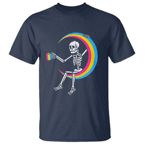 Pansexual Pride T Shirt Skeleton Drinking Coffee LGBTQ Pan Flag TS09 Navy Printyourwear