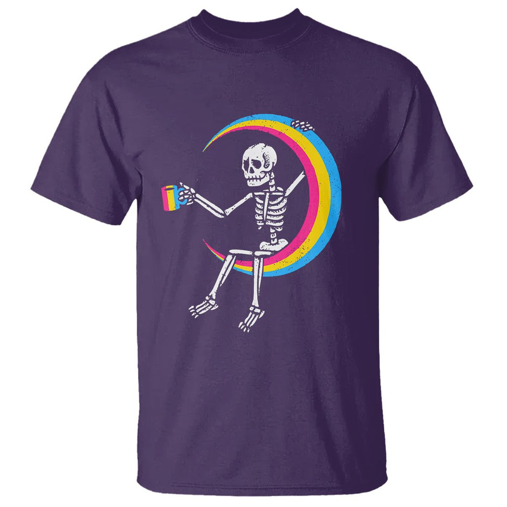 Pansexual Pride T Shirt Skeleton Drinking Coffee Lgbtq Pan Flag Ts09 Purple Printyourwear