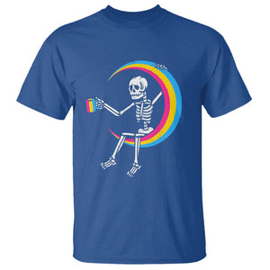 Pansexual Pride T Shirt Skeleton Drinking Coffee LGBTQ Pan Flag TS09 Royal Blue Printyourwear