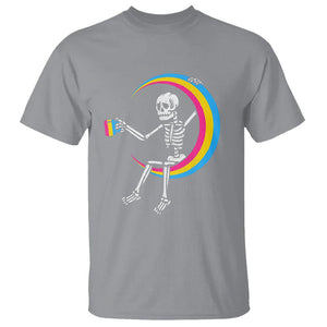 Pansexual Pride T Shirt Skeleton Drinking Coffee LGBTQ Pan Flag TS09 Sport Gray Printyourwear