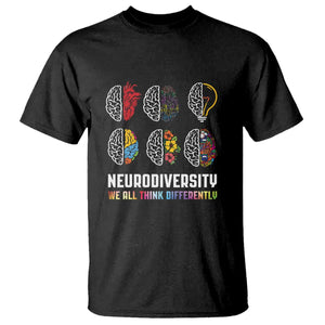 Neurodiversity T Shirt - We All Think Differently Autism ADHD ASD Awareness Tee TS09 Black Printyourwear