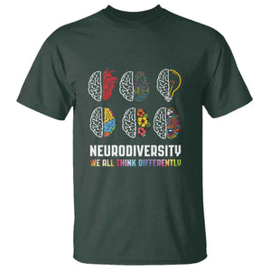 Neurodiversity T Shirt We All Think Differently Autism ADHD ASD TS09 Dark Forest Green Printyourwear