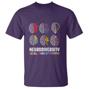 Neurodiversity T Shirt We All Think Differently Autism ADHD ASD TS09 Purple Printyourwear