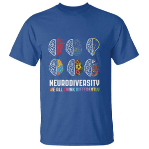 Neurodiversity T Shirt We All Think Differently Autism ADHD ASD TS09 Royal Blue Printyourwear