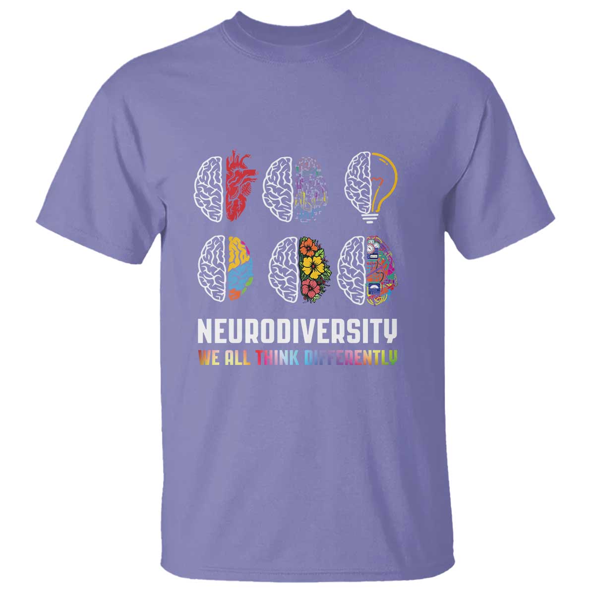 Neurodiversity T Shirt - We All Think Differently Autism ADHD ASD Awareness Tee TS09 Violet Printyourwear