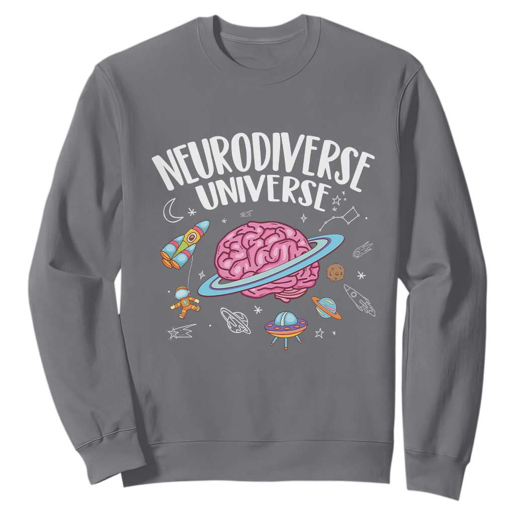Neurodiversity Sweatshirt Neurodiverse Funny Brain Universe Autism ADHD ASD TS09 Charcoal Printyourwear