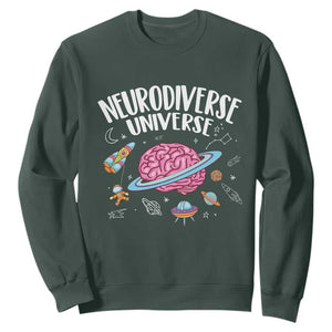 Neurodiversity Sweatshirt Neurodiverse Funny Brain Universe Autism ADHD ASD TS09 Dark Forest Green Printyourwear