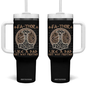 Funny Viking Dad Tumbler With Handle Fathor Like A Dad Just Way Mightier TS09 One Size: 40 oz Black Print Your Wear