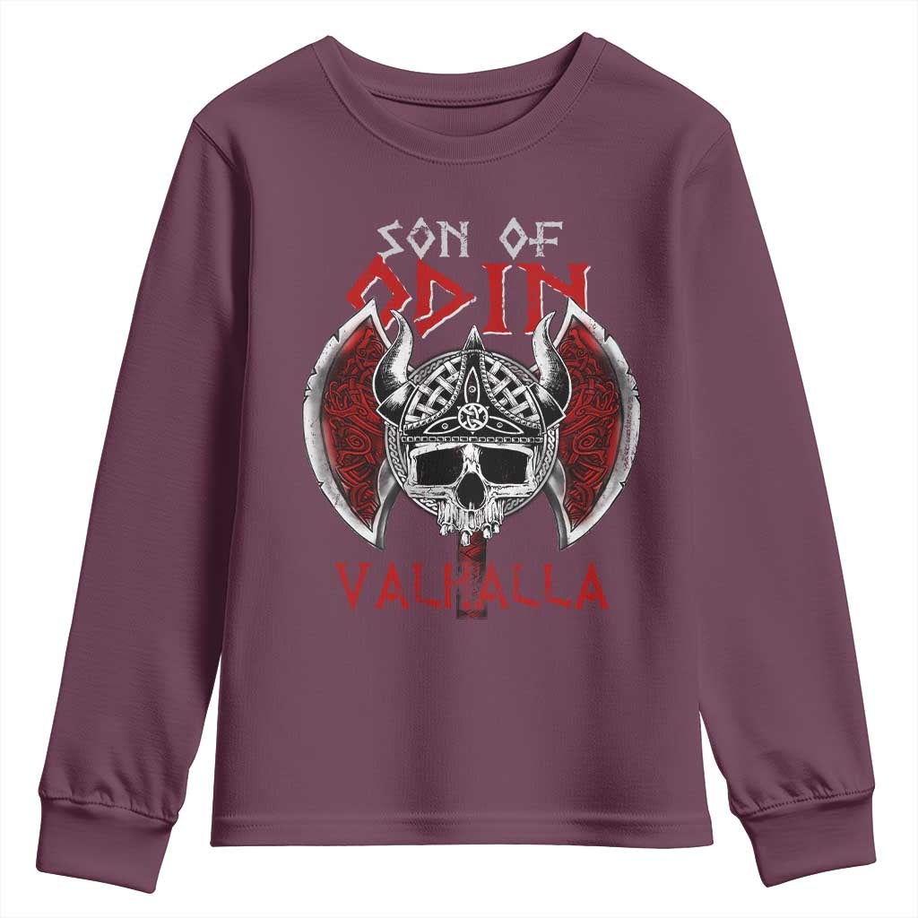 Viking Youth Sweatshirt Son Of Odin VALHALLA Norse Mythology TS09 Maroon Print Your Wear