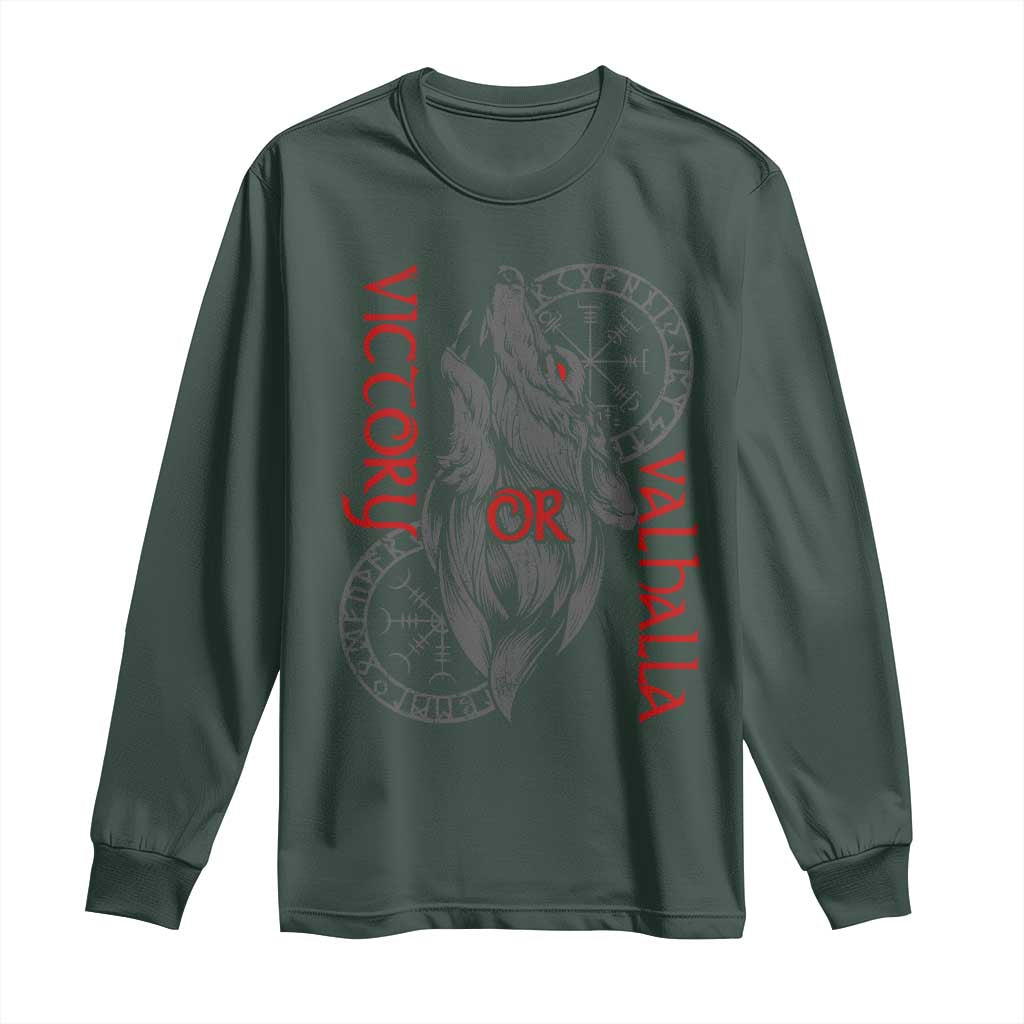 Viking Victory Or Valhalla Long Sleeve Shirt Norse Mythology TS09 Dark Forest Green Print Your Wear