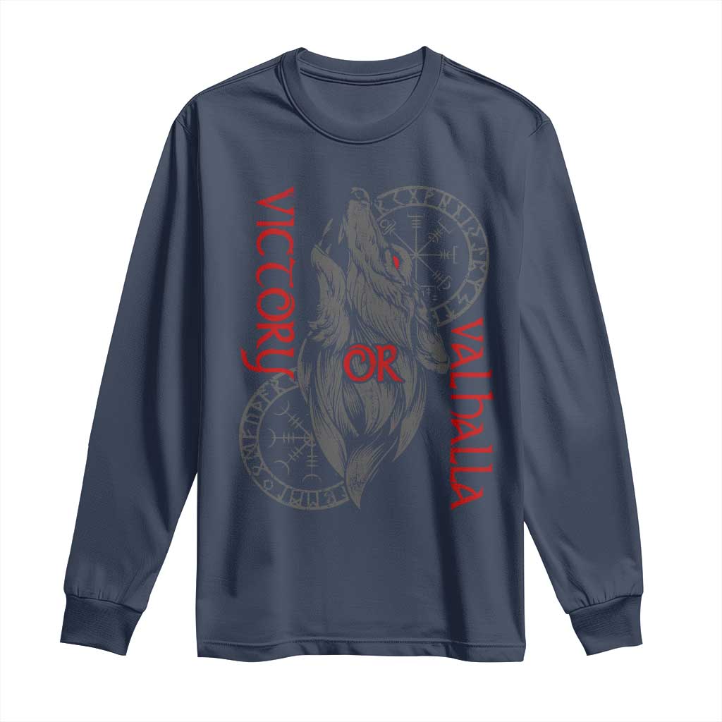Viking Victory Or Valhalla Long Sleeve Shirt Norse Mythology TS09 Navy Print Your Wear