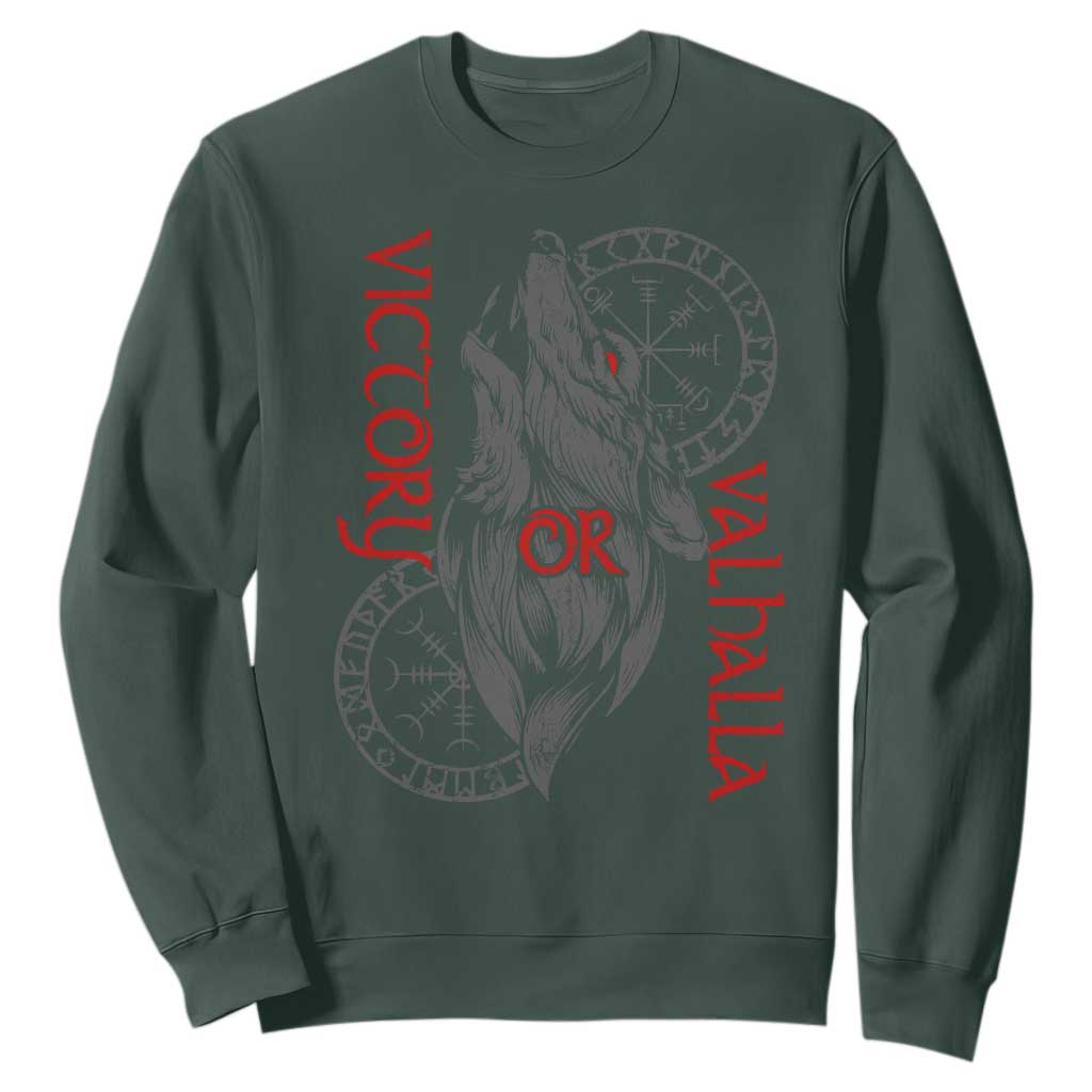 Viking Victory Or Valhalla Sweatshirt Norse Mythology TS09 Dark Forest Green Print Your Wear